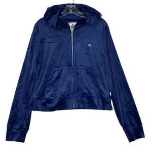 Juicy Couture Zip Up Velvet Hoodie XL Jacket Sweatshirt Navy Y2K